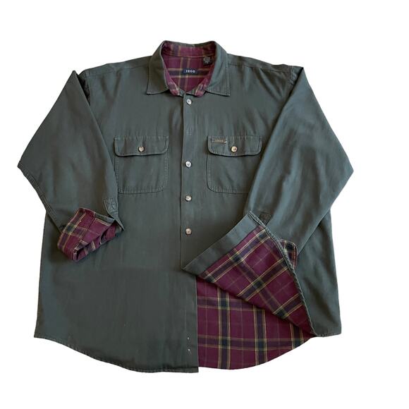 Vintage IZOD Men’s XL Button Down Long Sleeve Shirt Shacket Green Flannel Lining - Picture 12 of 12